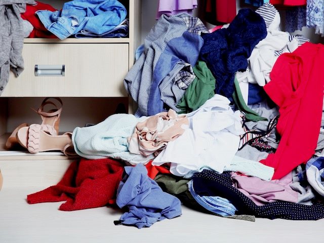 floor of a messy closet