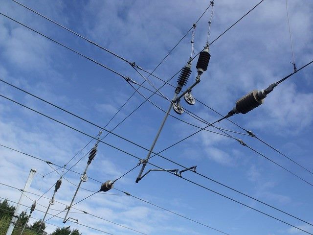Live electrical wires overhead at Longbridge Station.
