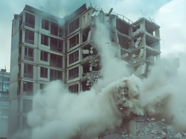 A building falling down
