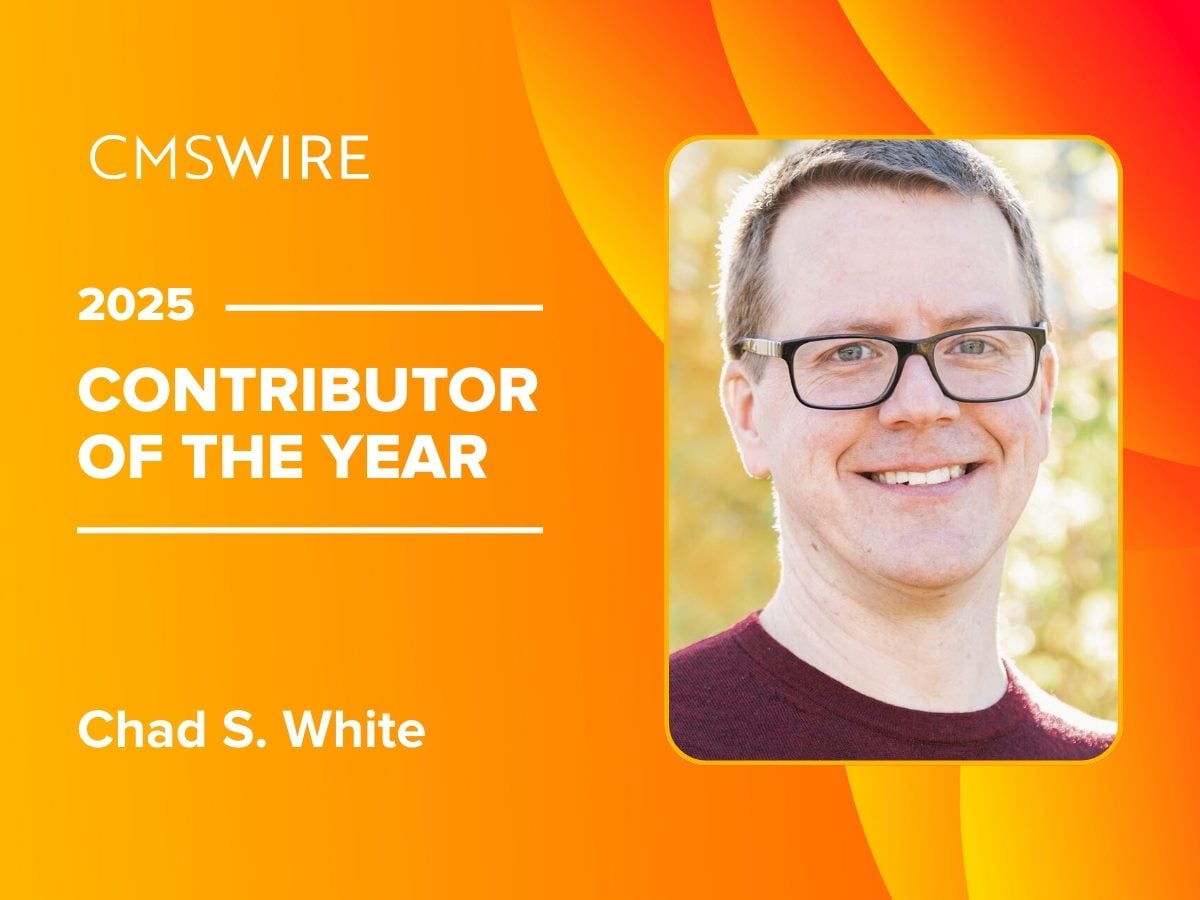 Portrait of Chad S. White, CMSWire Contributor of the Year 2025, smiling in a professional headshot against an orange CMSWire-branded background.