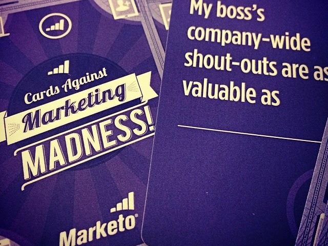 marketo's Cards Against Marketing Madness card deck. 