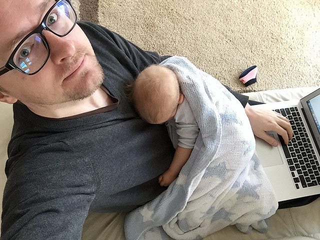remote worker with baby