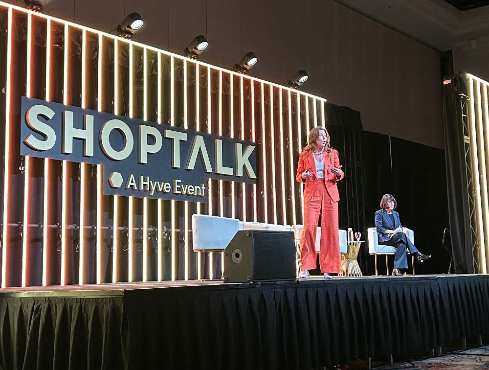 Liza Lefkowski, Chief Merchant, VP of Stores, Wayfair, on stage talking at Shoptalk.
