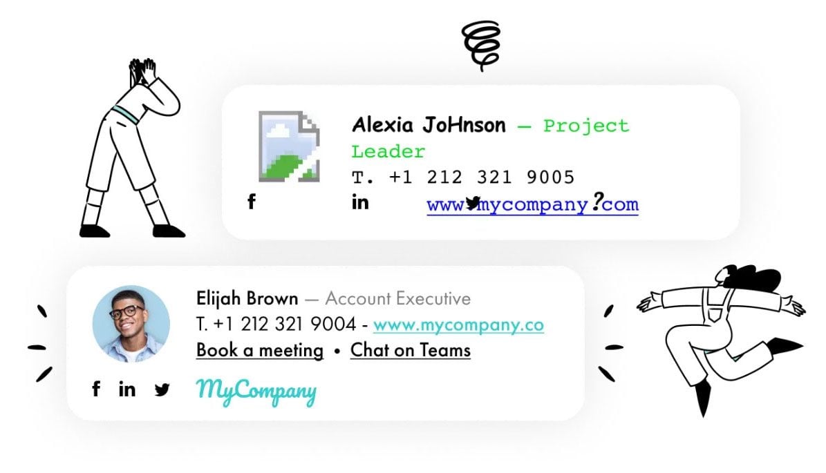 Two examples of inconsistent email signatures