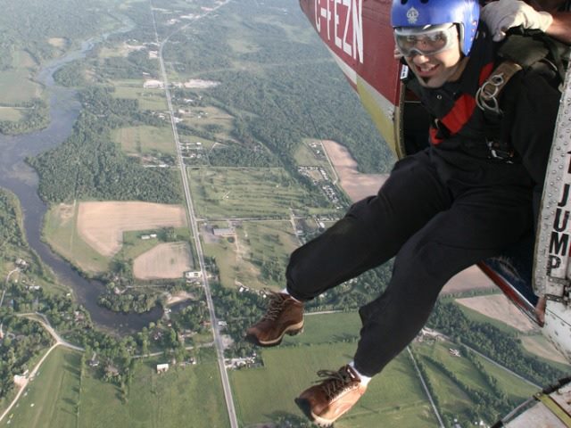 in the plane, ready to skydive
