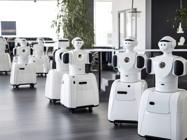  Robots interacting with humans in a service-oriented environment.