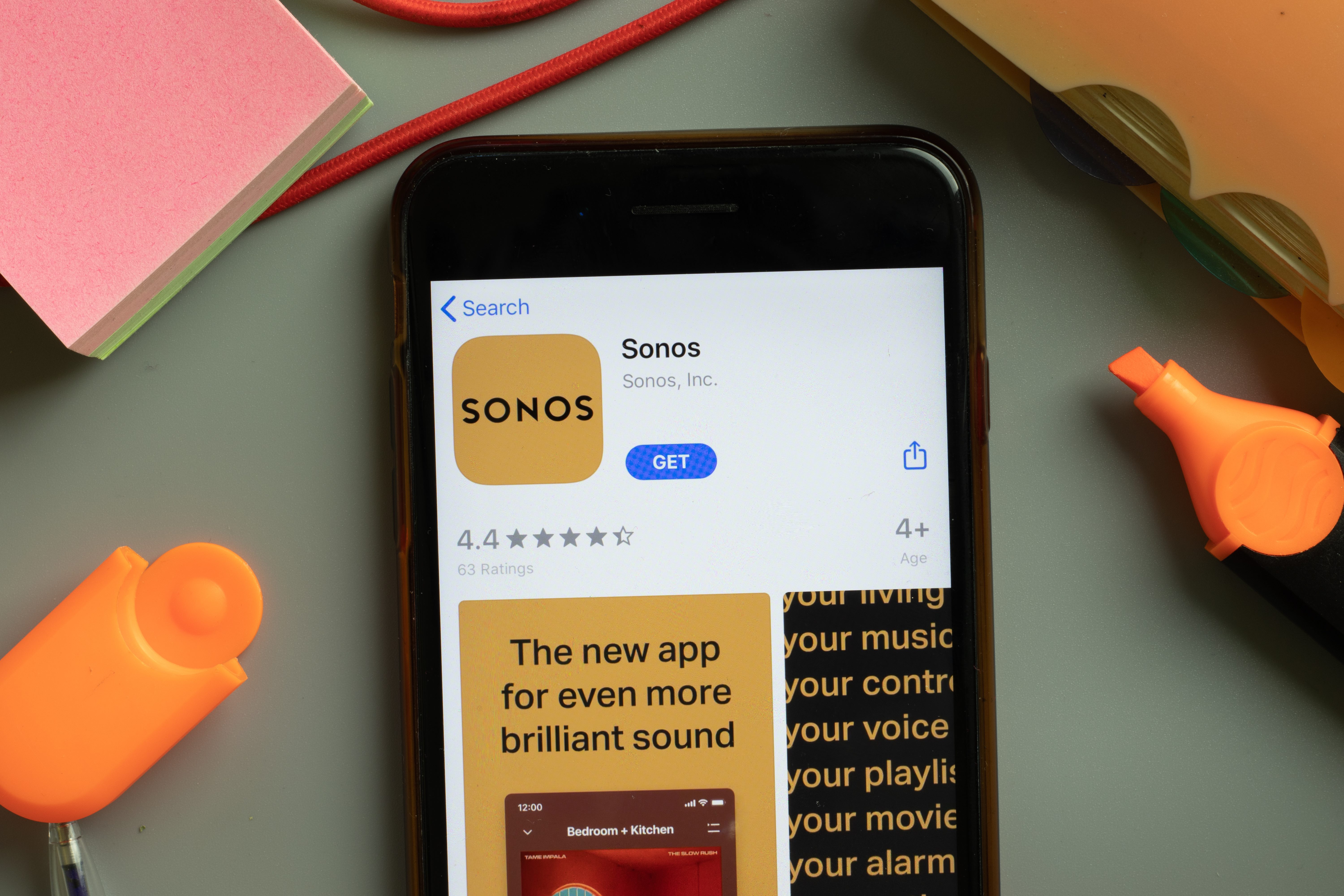 The Sonos app open on a smartphone 