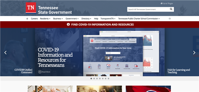 screenshot of Tennessee state website