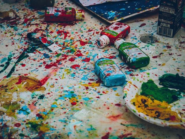 paint splatters on white table