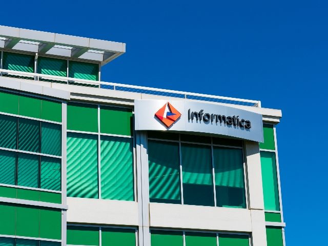 Informatica headquarters — shot from outside the building showing the company logo on the building — in Silicon Valley. 