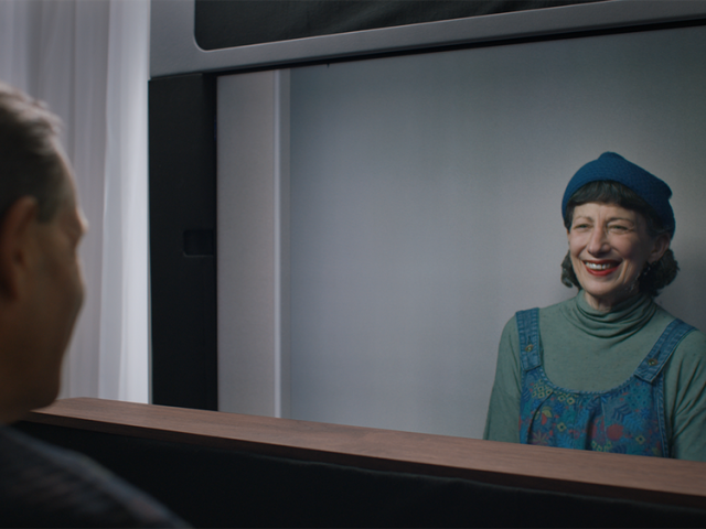Google Project Starline photo showing a woman and man talking via video
