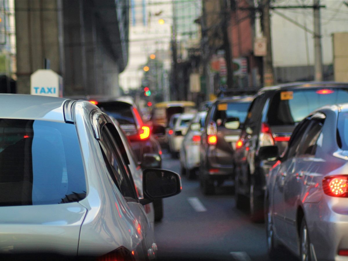 Cars stuck in traffic.
