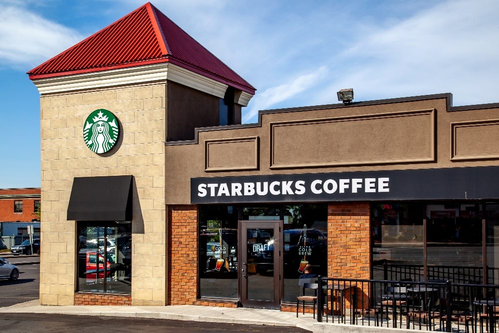 A Starbucks coffee store with the green and white Starbucks logo in St. Catharines, Ontario, Canada in piece about AI customer journey mapping.