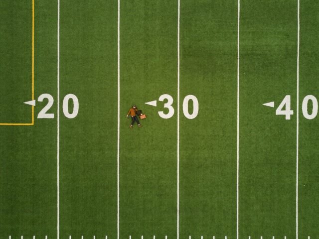 bird's eye view of a football field