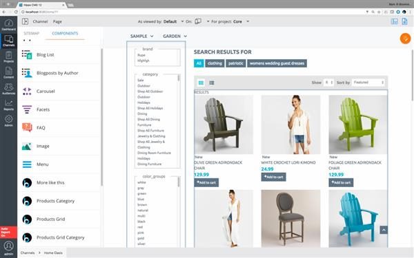 Screenshot of BloomReach Experience web content management system