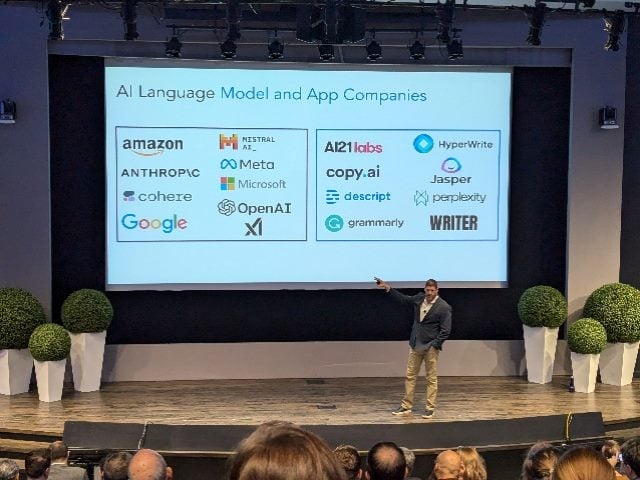 Paul Roetzer on the keynote stage talking about AI at Acquia Engage New York.