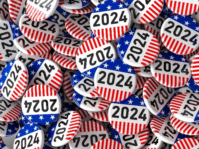  2024 USA-themed election buttons; dozens of them.