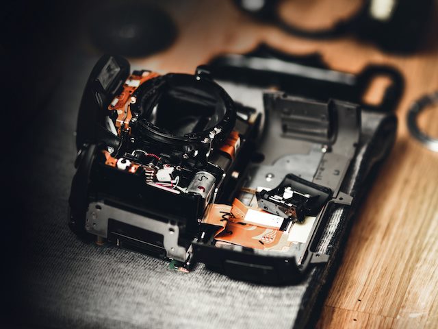 disassembled camera