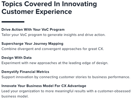 Outline of topics covered in Forrester's Innovating Customer Experience course