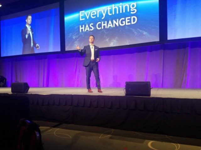 Marketo CEO Steve Lucas on stage at the MarTech Conference in Boston in October 2017.