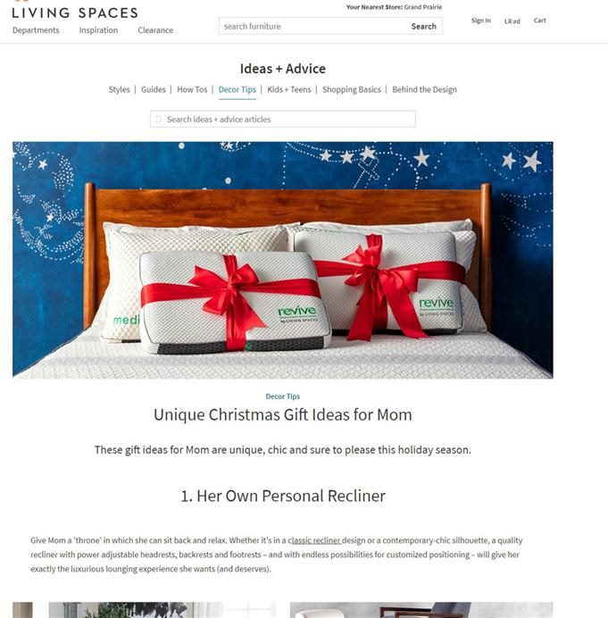 Screenshot of Living Spaces website powered by Episerver.