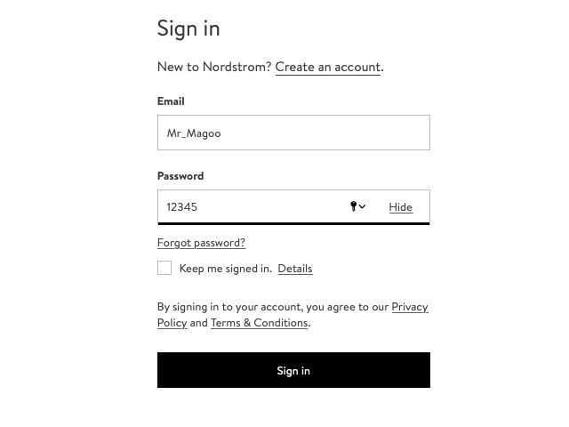 bad password example