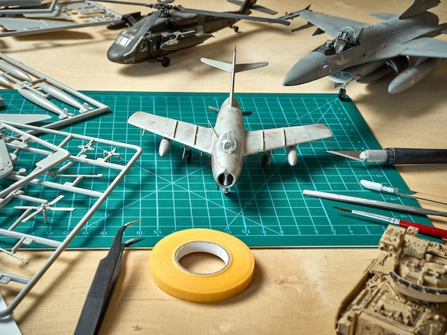 toy airplane model being created