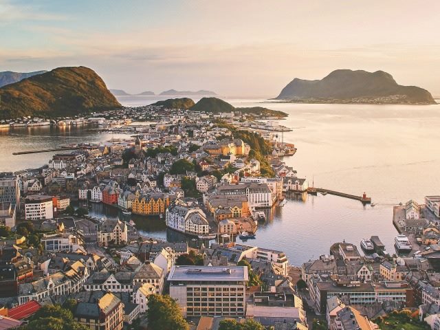 town on the water in Alesund, Norway