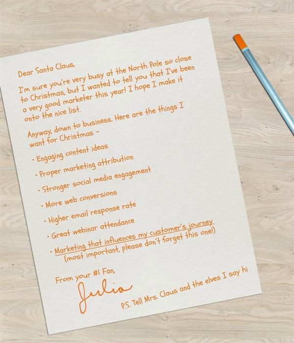 A Christmas list for Santa made by marketer Julia Paradis.