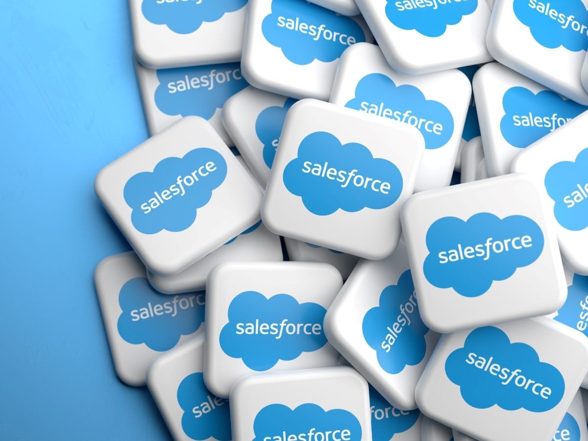 Stacked tiles featuring the Salesforce cloud logo on a blue background, illustrating the brand’s platform ecosystem and identity.