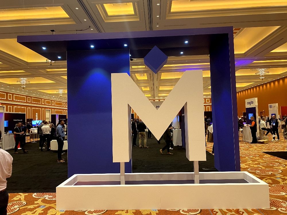 The Medallia "M" in the hall of the Experience 24 event held in Las Vegas.