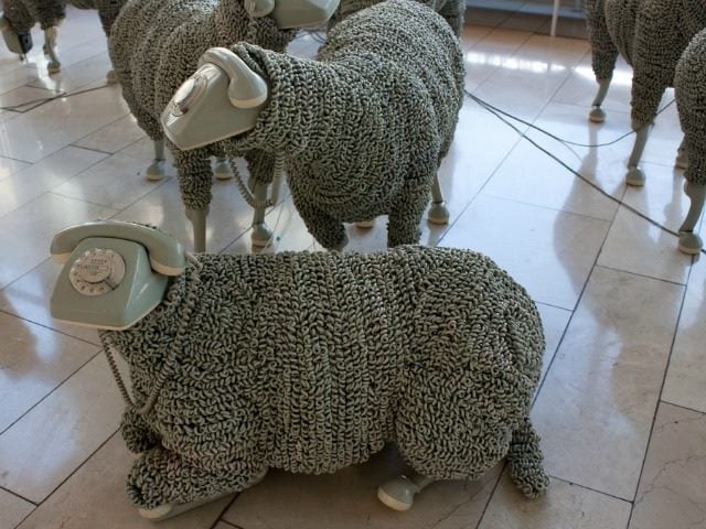 sheep telephone sculpture