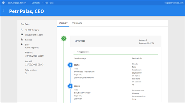 Kentico Engage — Customer Journey History