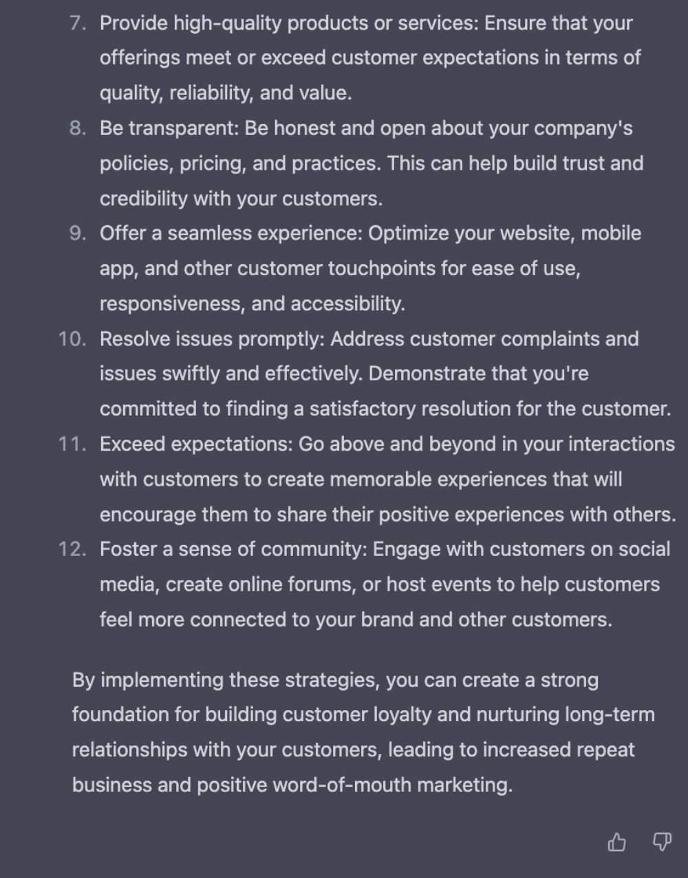Screenshot of ChatGPT-4 answering a customer experience question