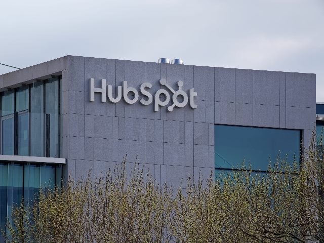 The HubSpot signage on a building in Dublin, Ireland. 